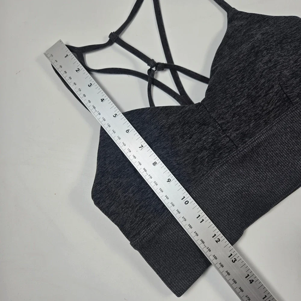 Alo Yoga Sports Bra Women Small Dark Gray Heather Strappy Back Seamless Yoga Top